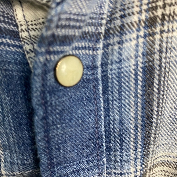 Lucky Brand Women's California Fit Pearl Snap Blue Plaid Short Sleeve Shirt Sml - Picture 3 of 11